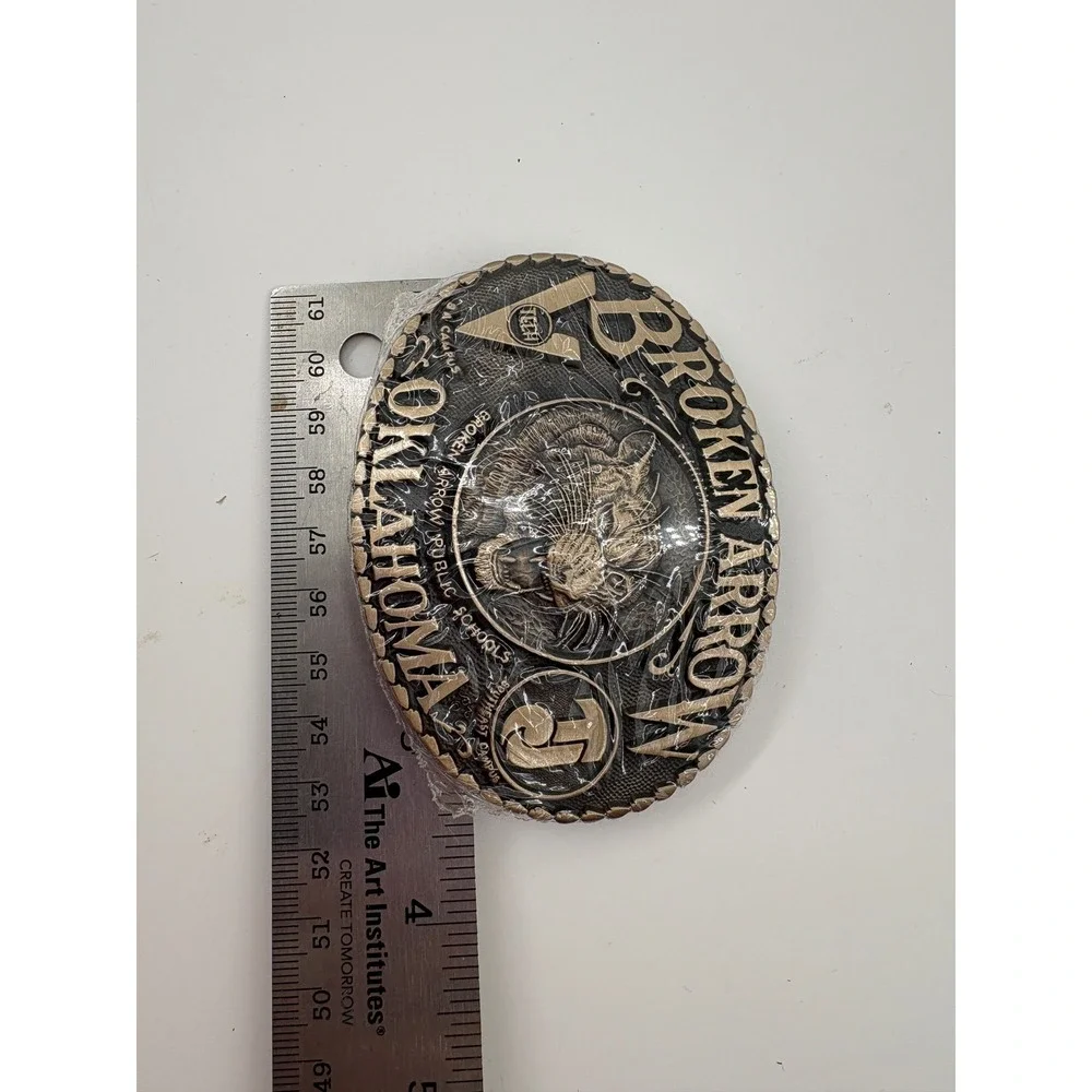 Vtg 1984 Broken Arrow Oklahoma Tigers Belt Buckle 388 Sealed Box Paperwork NOS